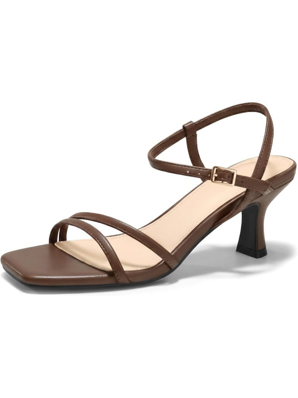 Women's Coffee Faux Leather Summer Strappy Low Kitten Heels Ankle Strap Sandals